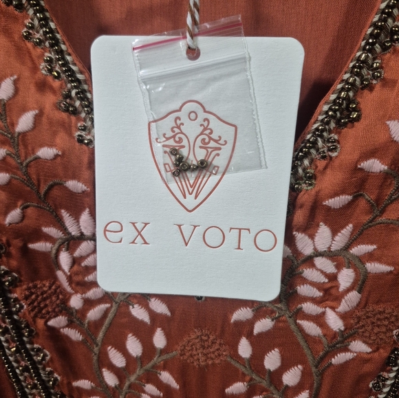 NWT Ex Voto Hazel Maxi Dress V- Neck Long Sleeve Chili Orange Women's Size Large - Picture 4 of 6